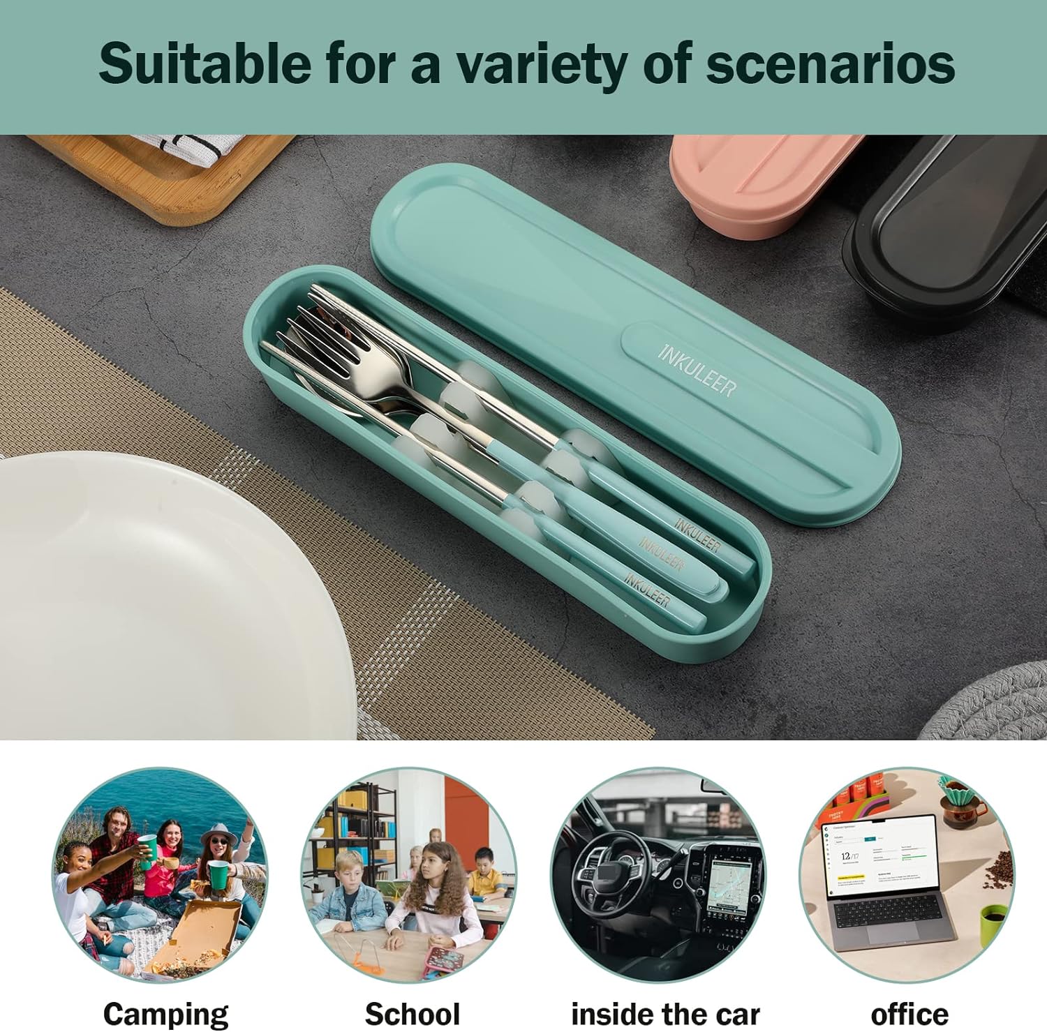 Travel cutlery set, Stainless Steel Cutlery, Reusable utensils set with case, Portable Silverware -18/8 Travel cutlery set, Stainless Steel Cutlery, Reusable utensils set with case, Portable Silverware -18/8